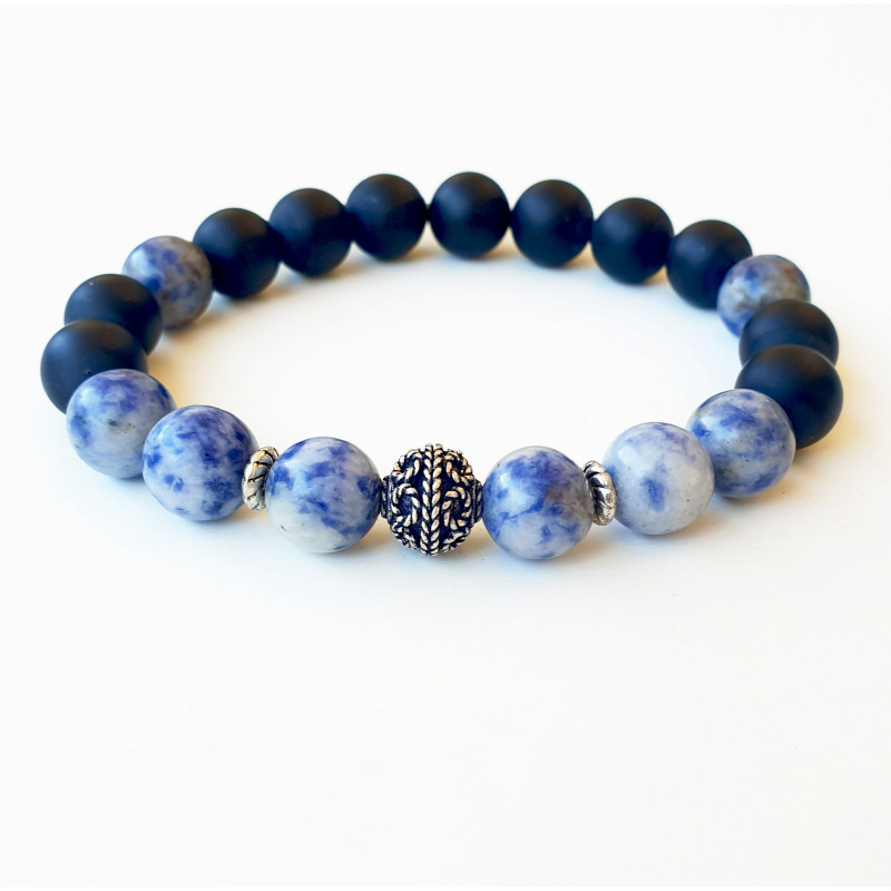 Bracelet Homme Jaspe Blue Spot & Onyx – Sérénité & Confiance | Cannes
