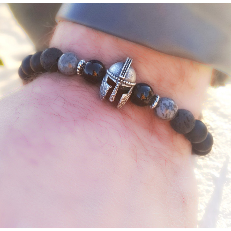 Bracelet Homme Grey Spartan – Pierre de Lave & Agate | Cannes