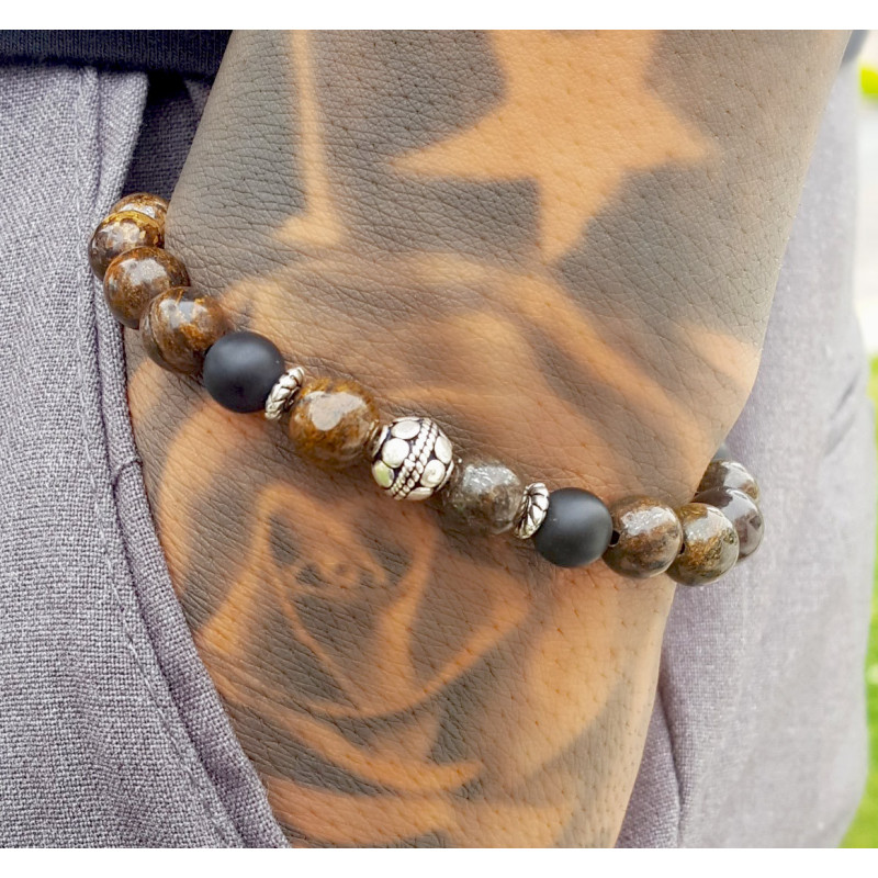 Bracelet Bronzite & Argent 925 – Bijou Artisanal Cannes