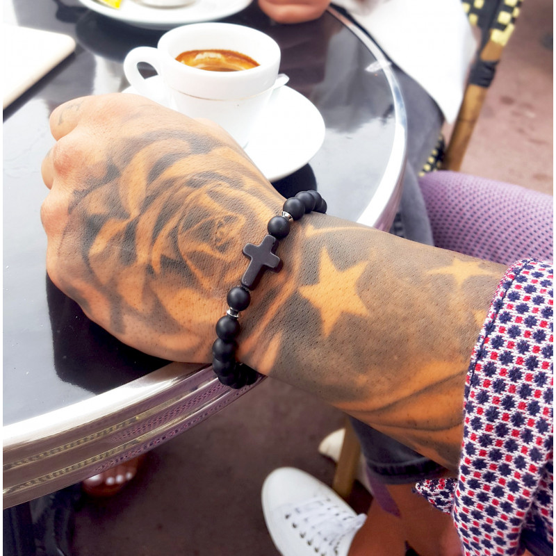 Bracelet Homme Black Cross – Onyx & Agate Noire | Cannes