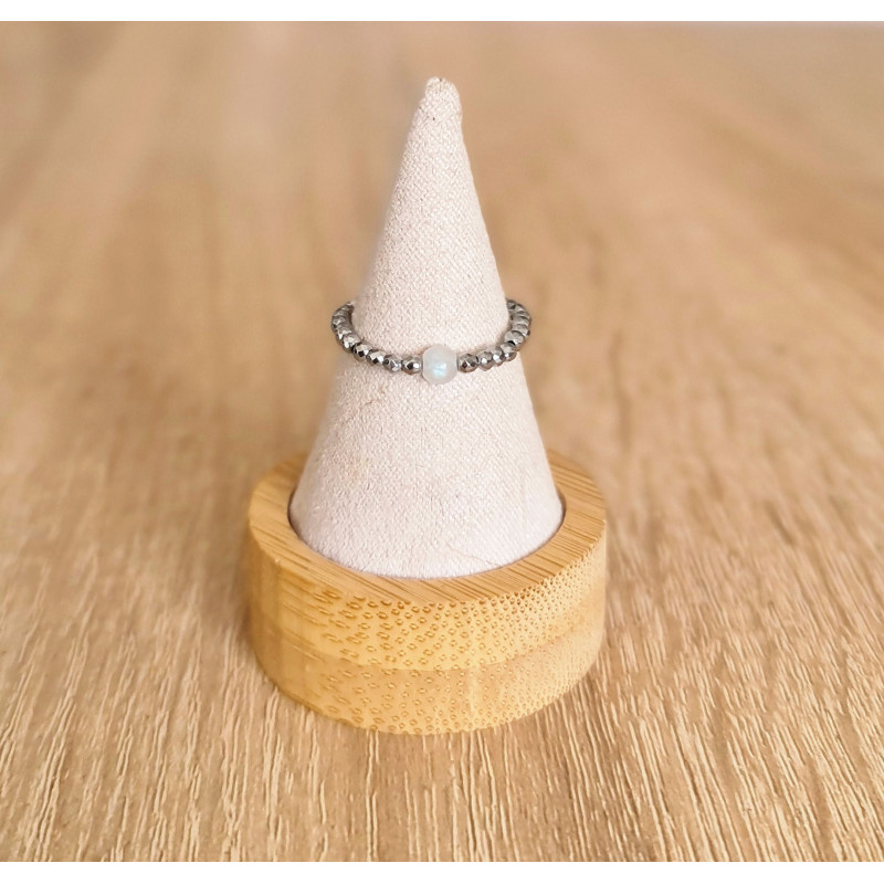 Bague Pierre de Lune & Hématite – Intuition & Ancrage | Cannes