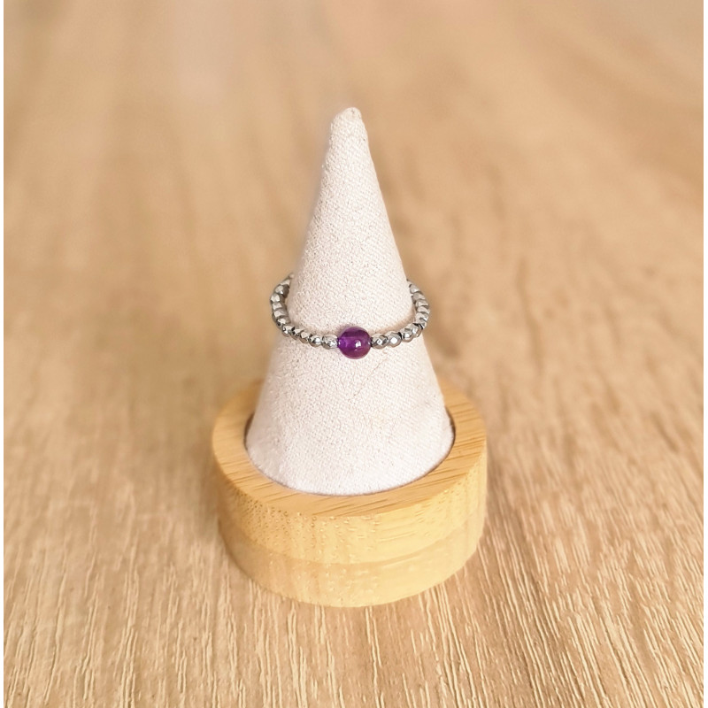 Bague Améthyste & Hématite – Clarté Intérieure & Ancrage | Cannes