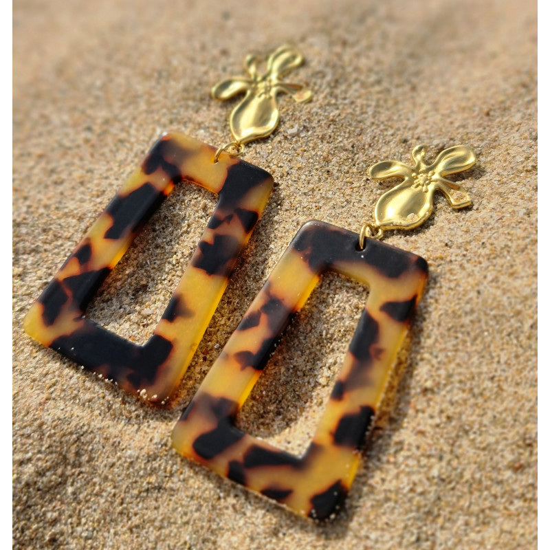 Boucles d’Oreilles Mada Queen – Plaqué Or & Écaille de Tortue | Cannes