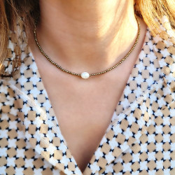 Collier Hématite & Perle – Ras-de-cou élégant | Cannes