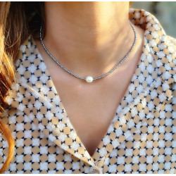 Collier Hématite & Perle – Ras-de-cou élégant | Cannes