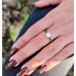 Bague Hématite & Perle – Élégance & Ancrage | Cannes
