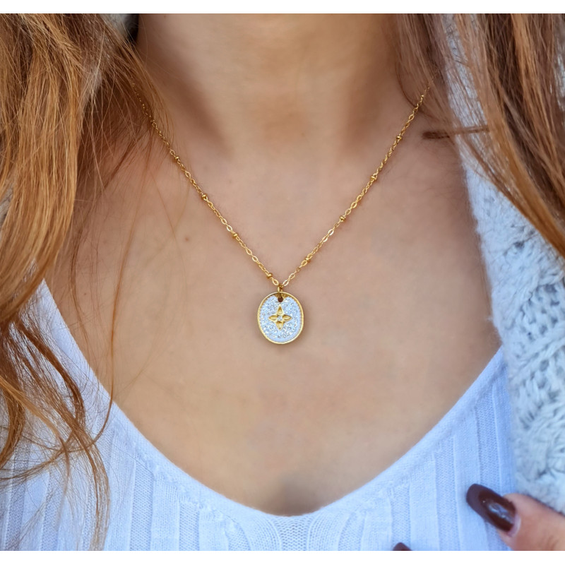 Collier Rose des Vents – Zirconiums & Acier Doré | Cannes