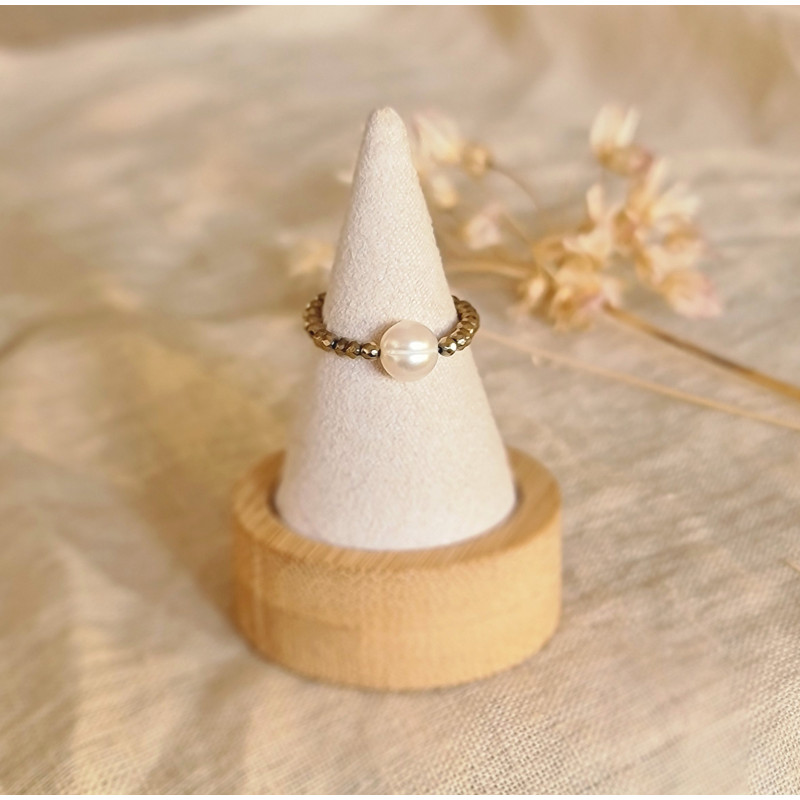 Bague Gold Hématite & Perle – Ancrage & Élégance | Cannes