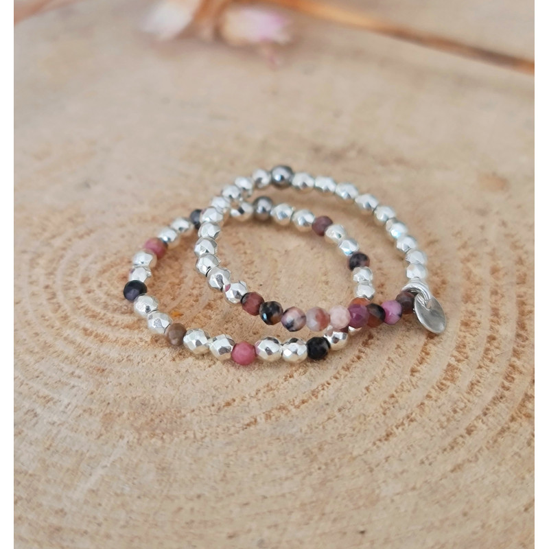 Duo Bagues Rhodonite Femme – Hématite & Argent 925 | Création Cannes