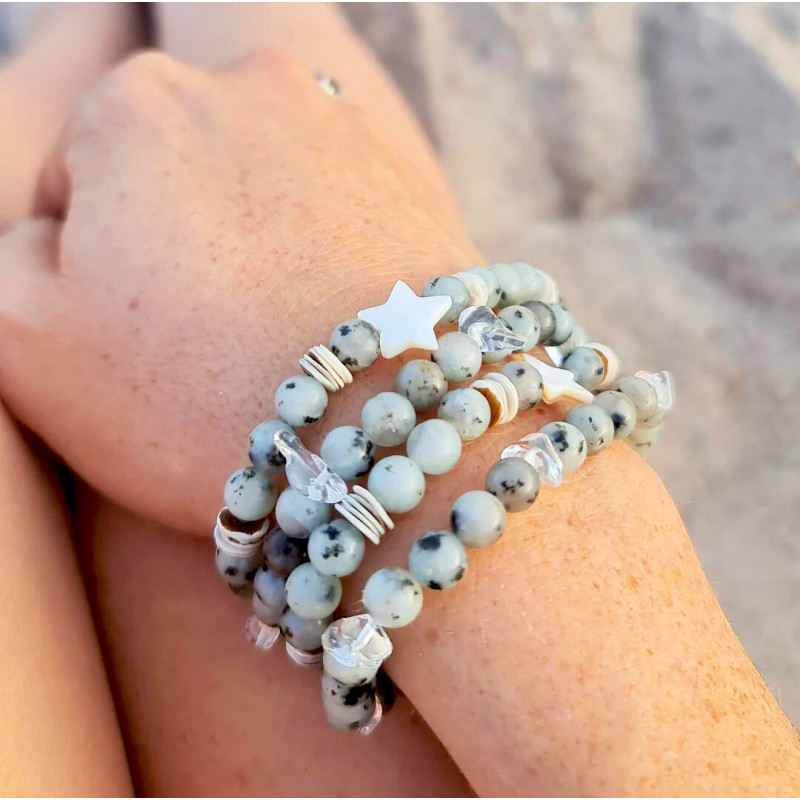 Bracelet Jaspe Kiwi ou Jaspe Rose – Perles 6 mm & Nacre | Création Cannes