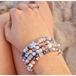 Bracelet Jaspe Kiwi ou Jaspe Rose – Perles 6 mm & Nacre | Création Cannes