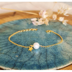 Bracelet Perle d’Eau Douce & Étoile Plaqué Or – Création Cannes