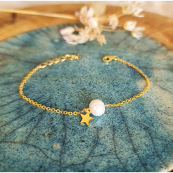 Bracelet Perle d’Eau Douce & Étoile Plaqué Or – Création Cannes