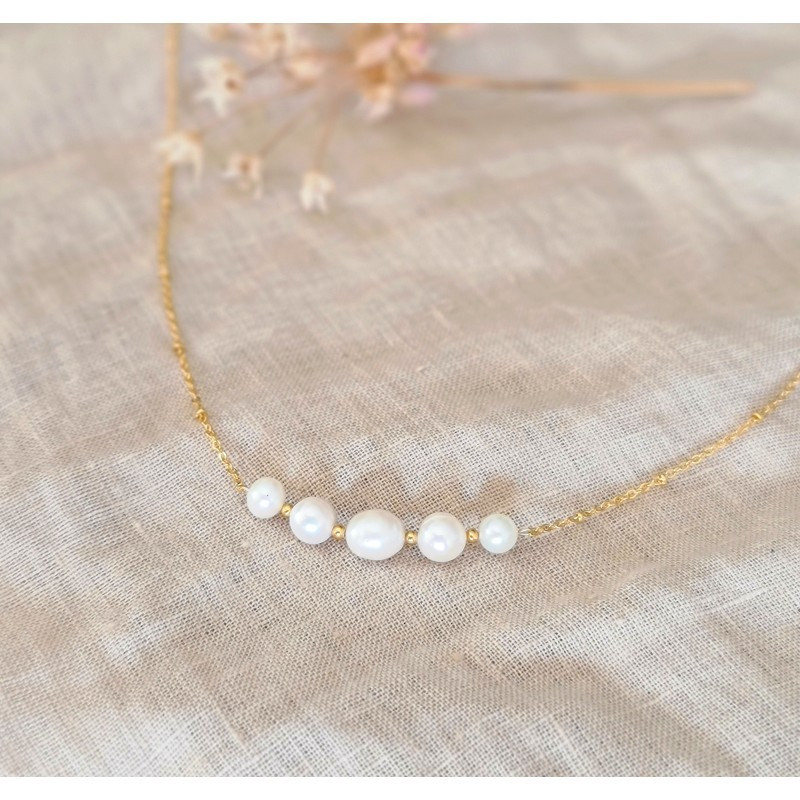 Collier Perles d’Eau Douce – Chaîne À Boules Plaqué Or | Création Cannes