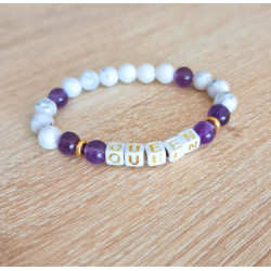 Bracelet Personnalisable Femme – Pierres Naturelles & Lettres Cubes Dorées | Création Cannes
