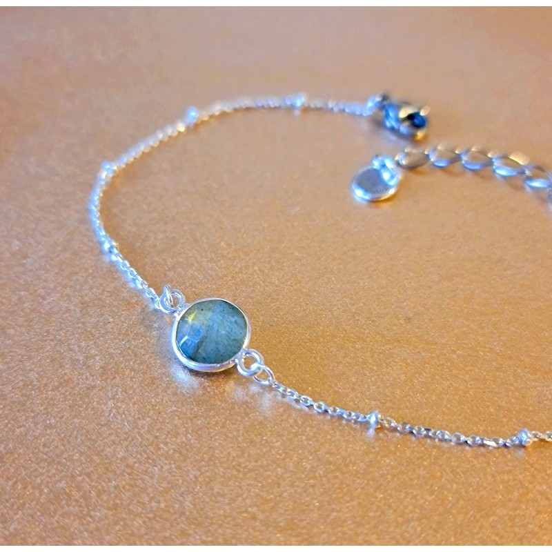 Bracelet Labradorite Femme – Argent 925 & Pierre 9 mm | Création Cannes