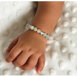 Bracelet Béryl Enfant – Morganite & Aigue-Marine 6mm | Création Cannes