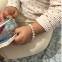 Bracelet Béryl Enfant – Morganite & Aigue-Marine 6mm | Création Cannes