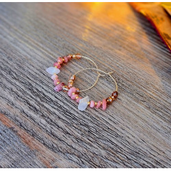 Boucles d’Oreilles Femme – Rhodonite & Quartz Rose 30 mm | Création Cannes
