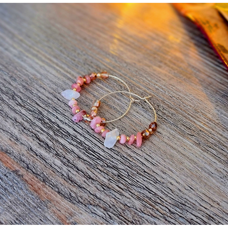 Boucles d’Oreilles Femme – Rhodonite & Quartz Rose 30 mm | Création Cannes