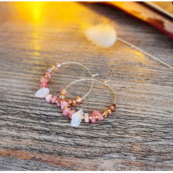 Boucles d’Oreilles Femme – Rhodonite & Quartz Rose 30 mm | Création Cannes