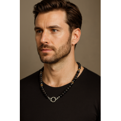 Collier Homme Onyx & Œil de Tigre – Fermoir Bouée Inox | Création Cannes