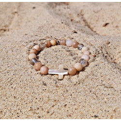 Bracelet Pierre de Soleil & Quartz Femme – Croix en Nacre | Création Cannes