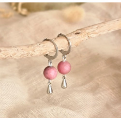 Boucles d’Oreilles Rhodonite Femme – Dormeuses Inox & Émotion | Création Cannes