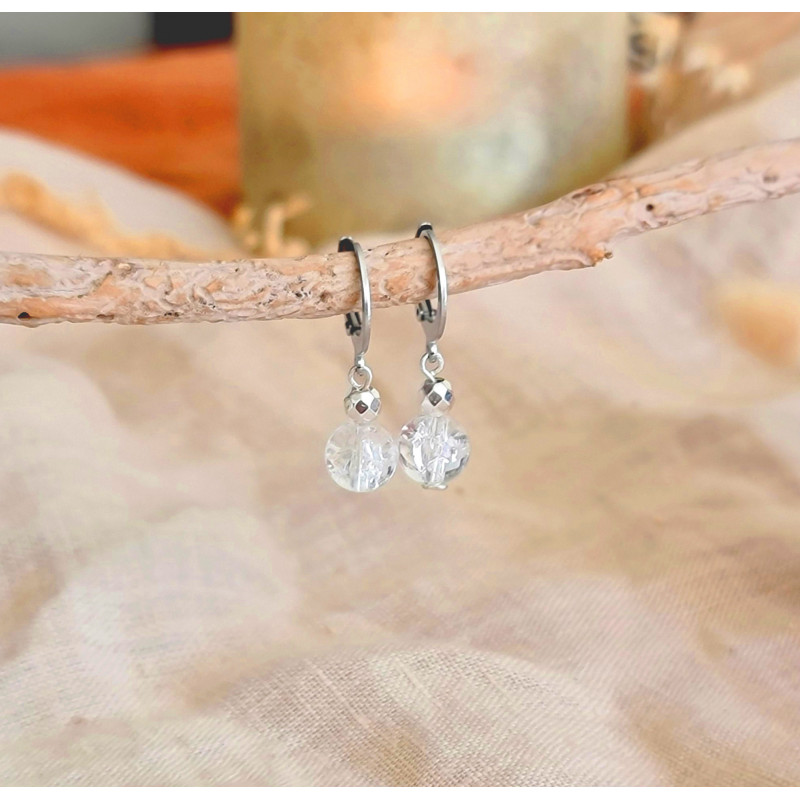 Boucles d’Oreilles Cristal de Roche Femme – Dormeuses Inox & Énergie | Création Cannes