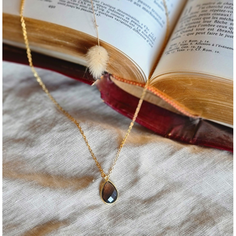 Collier Quartz Fumé Doré Femme – Stabilité & Apaisement | Création Cannes