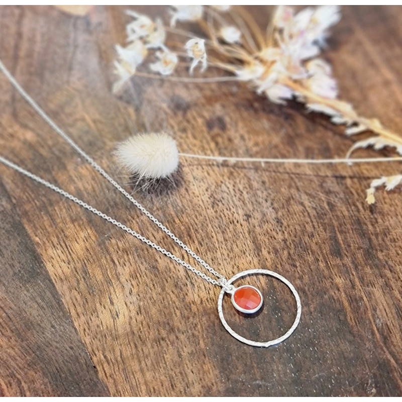 Collier Cornaline Femme – Anneau Martelé Argent 925 | Création Cannes