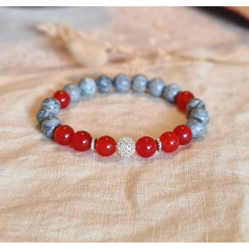 Bracelet Cornaline & Jaspe Femme – Perle Argent 925 | Création Cannes