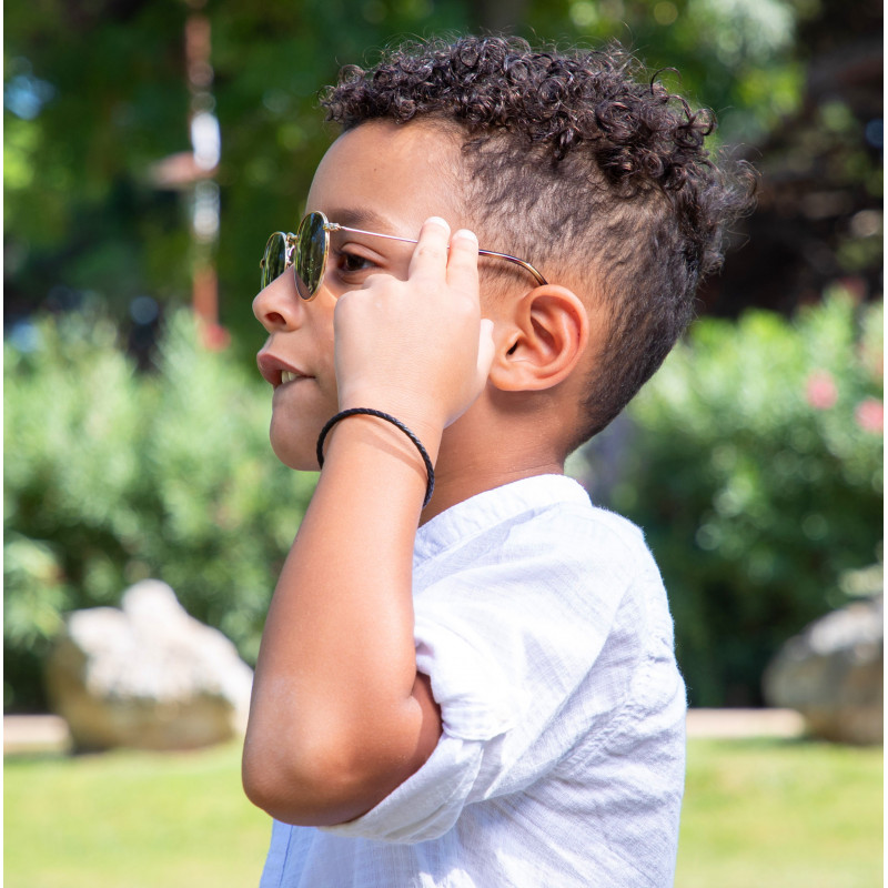 Bracelet Cuir Enfant – Tressé noir “Comme papa”