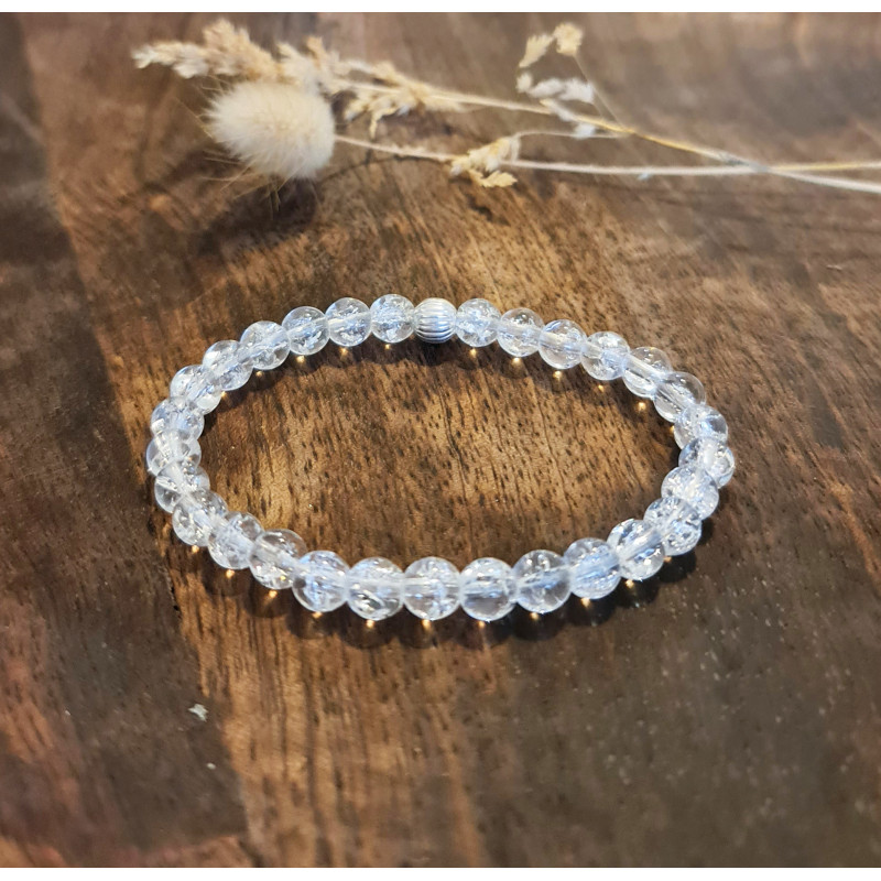 Bracelet Cristal de Roche Femme 6 mm – Perle Argent 925 | Création Cannes