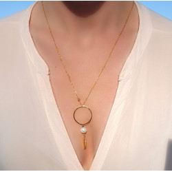 Collier Doré Femme Plume & Perle – Or Fin & Délicatesse | Création Cannes