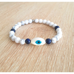 Bracelet Talisman Femme – Turquoise ou Lapis-Lazuli & Œil Nacre | Création Cannes