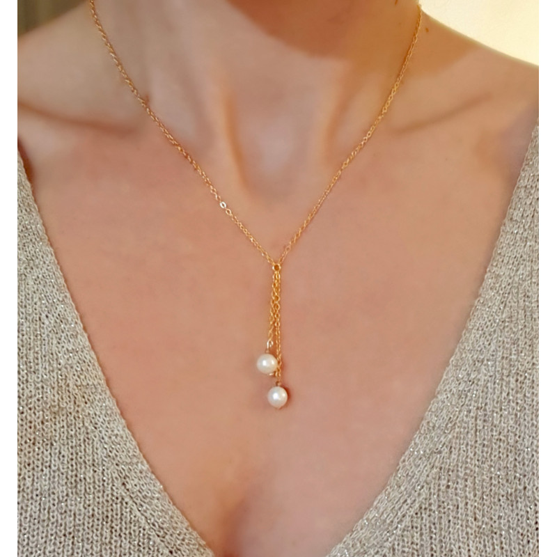 Collier Perles d’Eau Douce Femme – Doré à l’Or Fin | Création Cannes