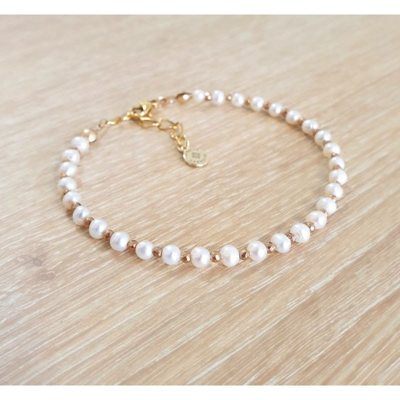 Bracelet Perles d’Eau Douce Femme – Hématite Dorée ou Argentée | Création Cannes