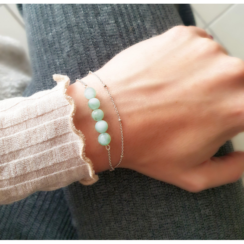 Bracelet Angélite Femme – Double Chaîne Argent 925 & Sérénité | Création Cannes