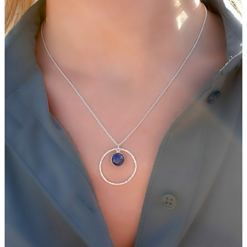 Collier Lapis-Lazuli Femme – Anneau Martelé Argent 925 | Création Cannes