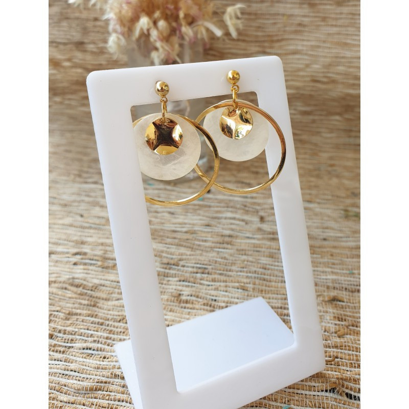 Boucles d’Oreilles Nacre Femme – Doré à l’Or Fin & Éclat Naturel | Création Cannes
