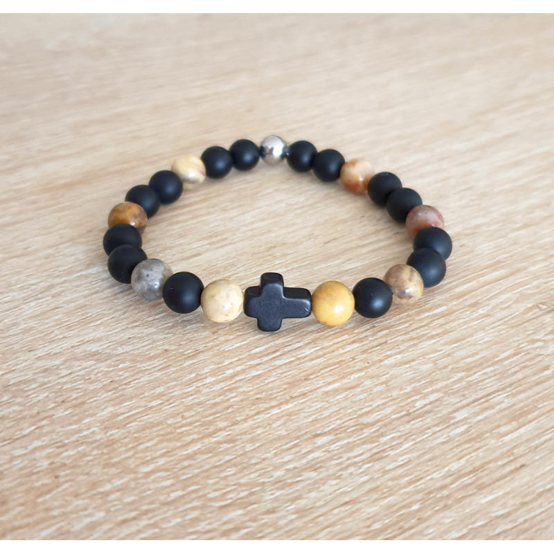 Bracelet enfant Croix  – Agate & acier inoxydable