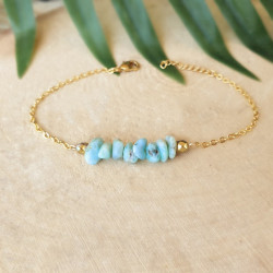 Bracelet Larimar Femme – Chaîne Dorée à l’Or Fin & Pierre des Caraïbes | Création Cannes