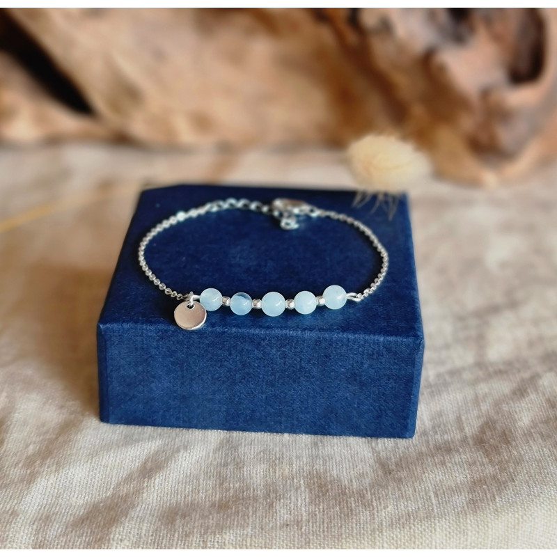 Bracelet bébé/enfant Argent & Aigue-Marine – Lumière douce