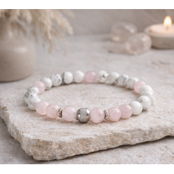 Bracelet Quartz Rose Femme – Howlite & Argent 925 | Création Cannes