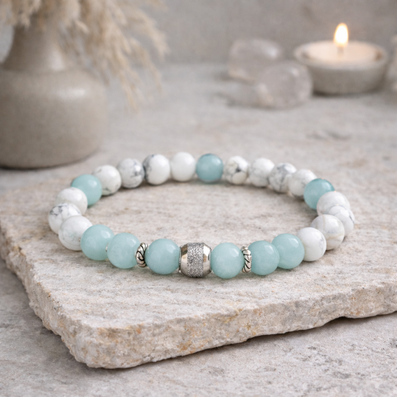 Bracelet Amazonite Femme – Howlite & Argent 925 | Création Cannes