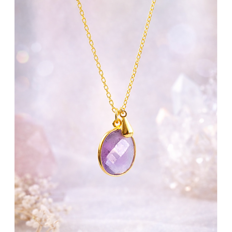 Collier Améthyste Femme – Doré à l’Or Fin & Énergie Spirituelle | Création Cannes
