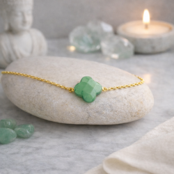 Bracelet Aventurine Femme – Trèfle Doré & Énergie Harmonique | Création Cannes