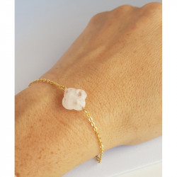 Bracelet Quartz Rose Femme – Trèfle Doré & Énergie Amoureuse | Création Cannes