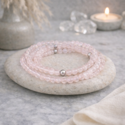 Bracelet Quartz Rose Femme – Perle Inox & Énergie Douce | Création Cannes